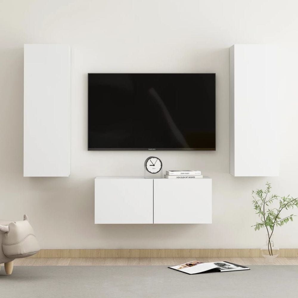 Vidaxl 3-dielna súprava TV skriniek biela drevotrieska